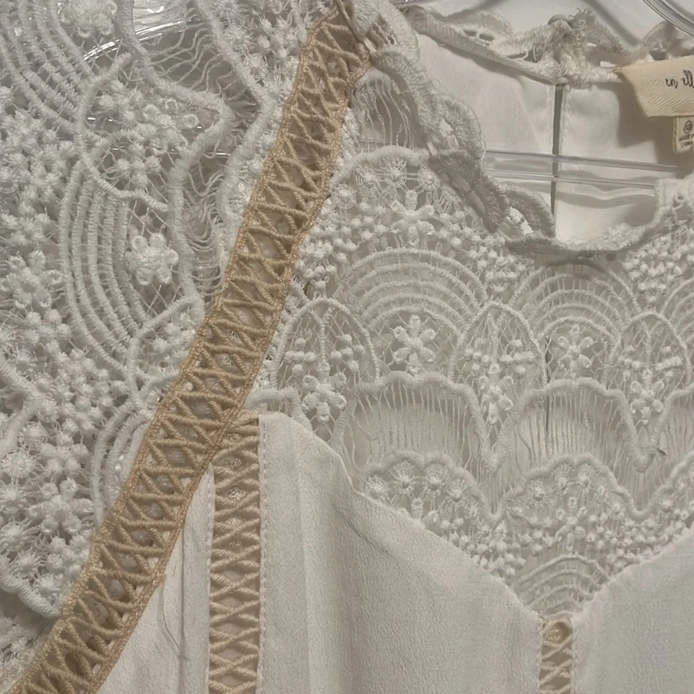 Anthropologie En Elly White Tan Lace Blouse Cottage Romantic Size XS - Picture 4 of 9